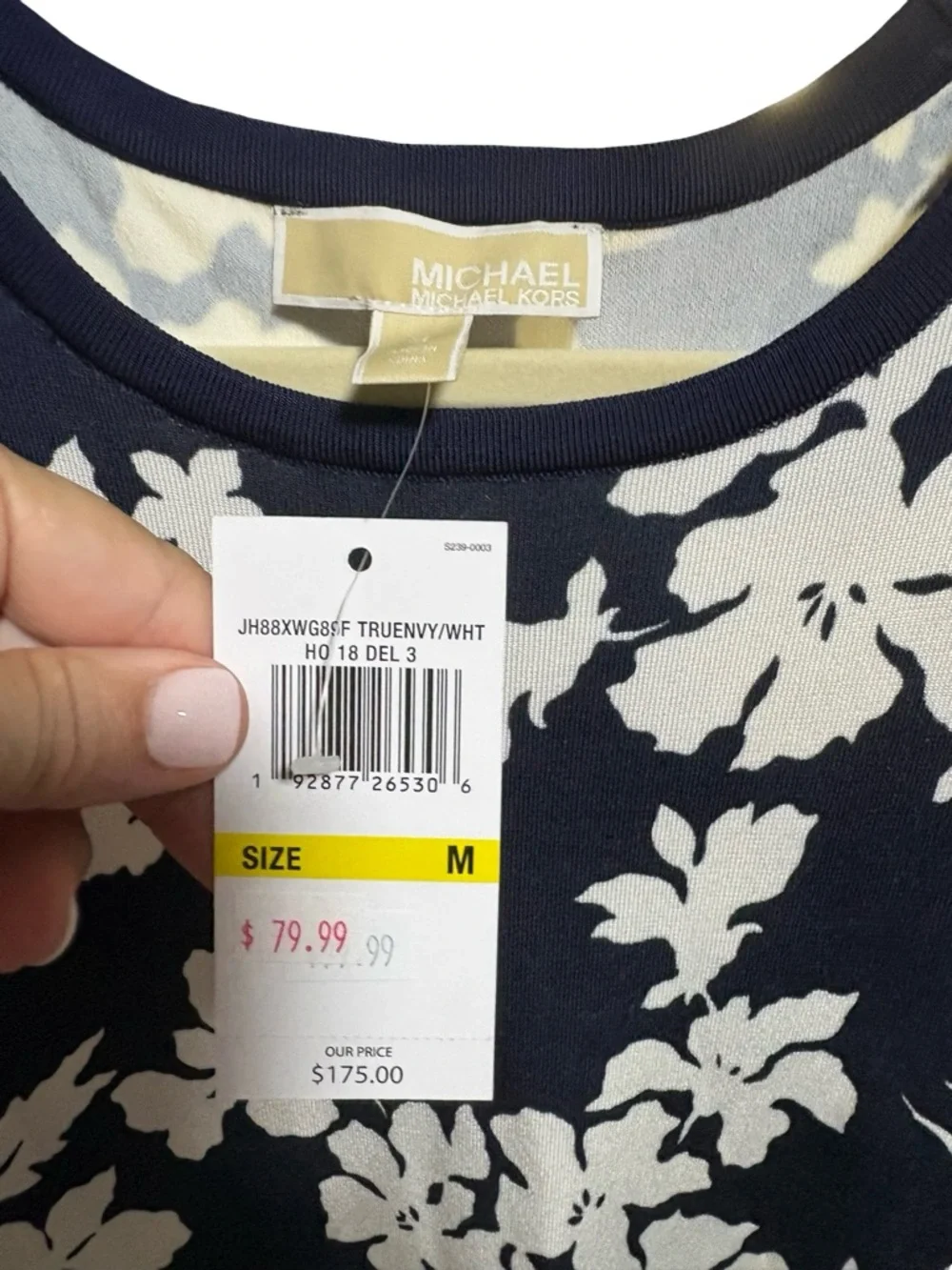 MICHAEL Michael Kors Navy White Floral Long Sleeve Sheath Dress M NWT
